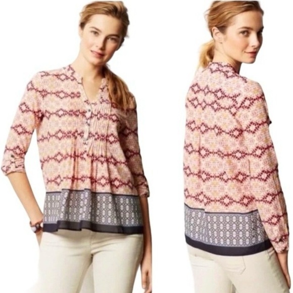 ANTHROPOLOGIE HD IN PARIS Women’s Multicolor Geometric Print KAVERI Tunic Top 6 - Picture 1 of 9